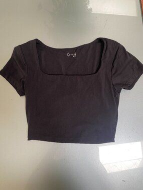 Offline by Aerie Real Me Black Cropped Square Neck Tee Size XS